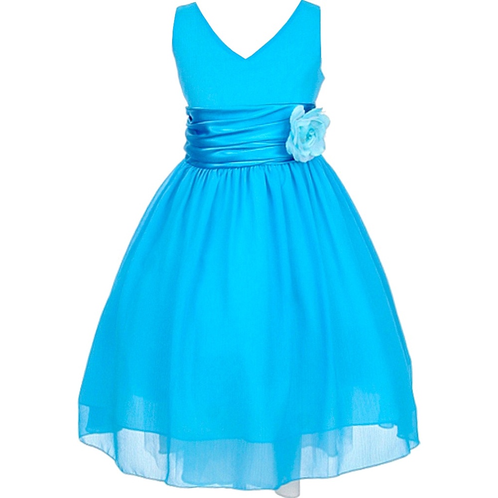 Little Girls Chiffon V Neck Back to School Party Birthday Flower Girl Dress USA